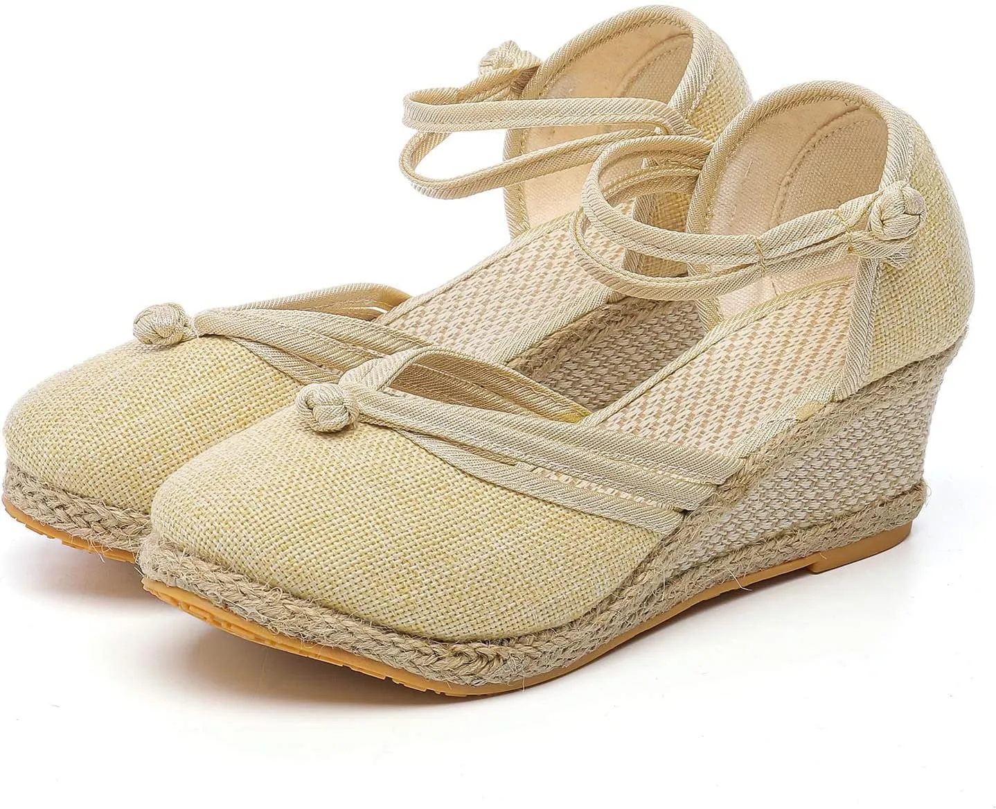 Women's Wedge Sandals Closed Toe Espadrille Sandals With Ankle Wrap Classic Summer Platform Sandals Dressy Canvas Sandals