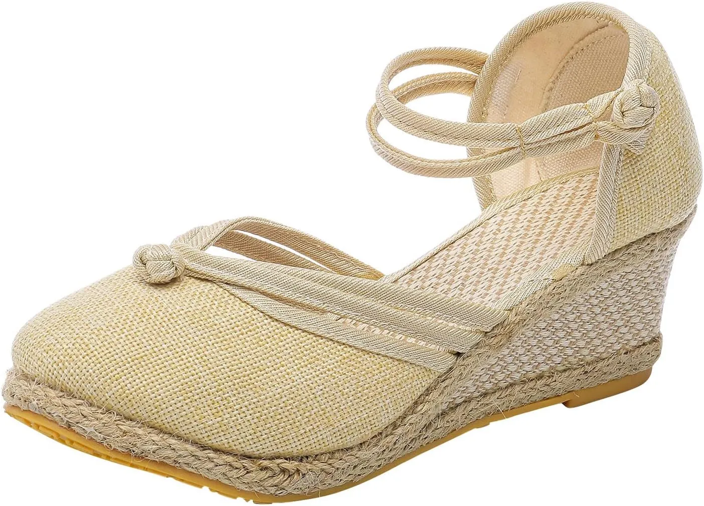 Women's Wedge Sandals Closed Toe Espadrille Sandals With Ankle Wrap Classic Summer Platform Sandals Dressy Canvas Sandals