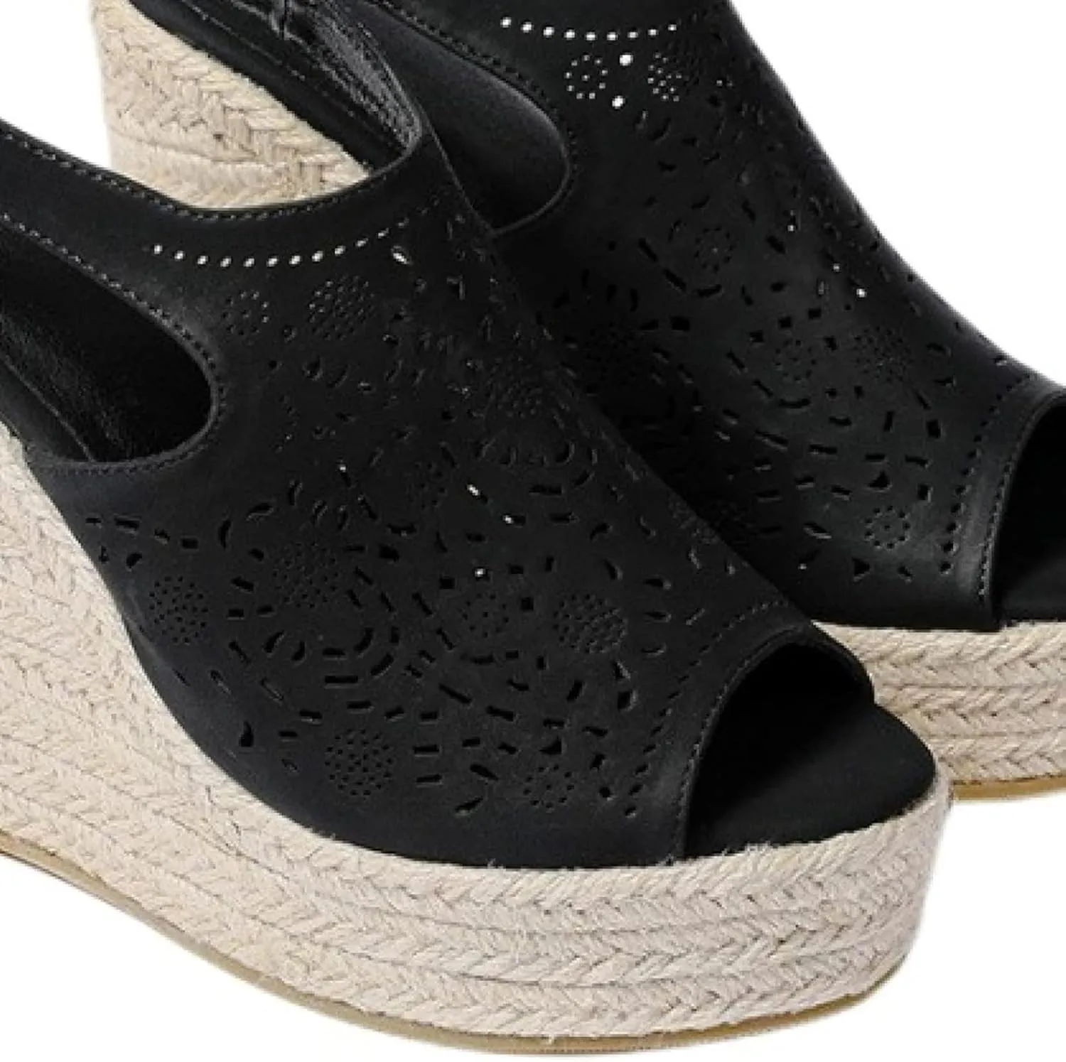Women's Wedge Sandals with Hollowed out Floral Leather Strap Exposed Toe Platform Sandals, Summer Canvas Sandals