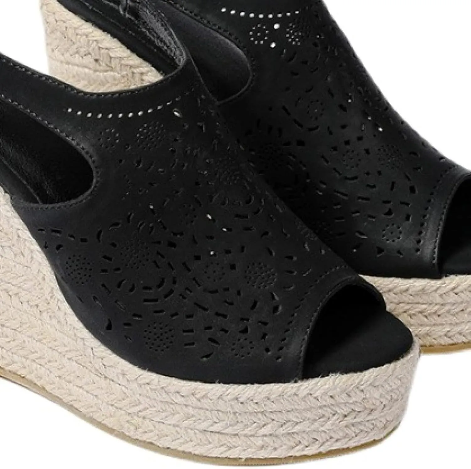 Women's Wedge Sandals with Hollowed out Floral Leather Strap Exposed Toe Platform Sandals, Summer Canvas Sandals