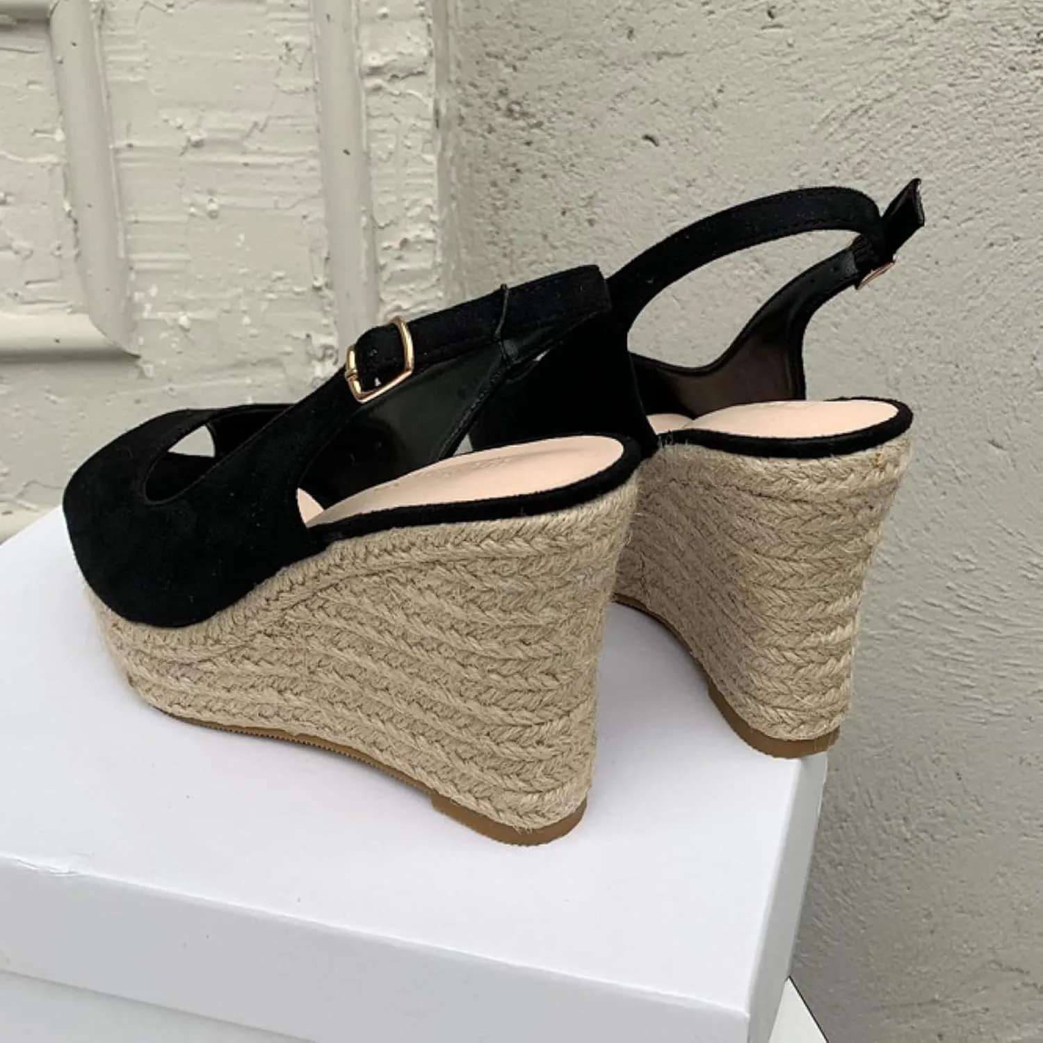 Womenu Open Toed Ankle Strap Platform Wedge Canvas Sandals Invisible Orthotic Support
