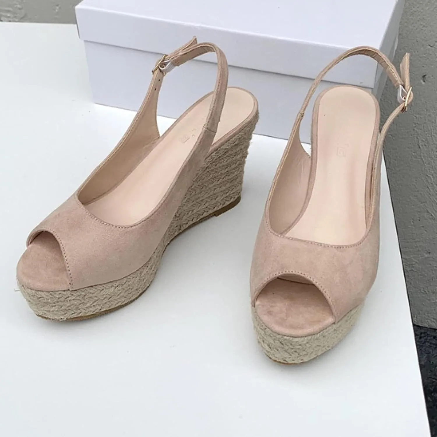 Womenu Open Toed Ankle Strap Platform Wedge Canvas Sandals Invisible Orthotic Support
