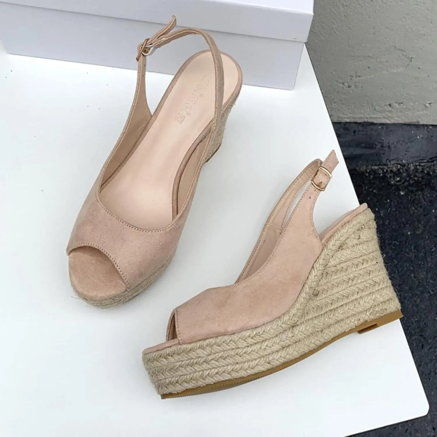 Womenu Open Toed Ankle Strap Platform Wedge Canvas Sandals Invisible Orthotic Support
