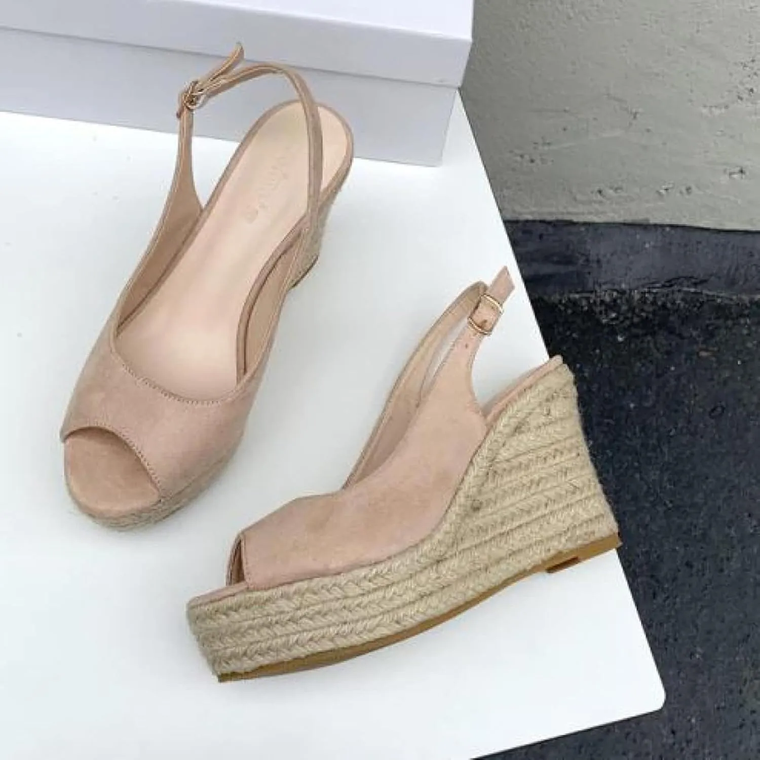 Womenu Open Toed Ankle Strap Platform Wedge Canvas Sandals Invisible Orthotic Support