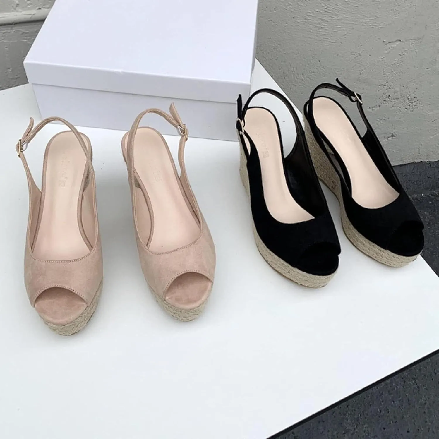 Womenu Open Toed Ankle Strap Platform Wedge Canvas Sandals Invisible Orthotic Support
