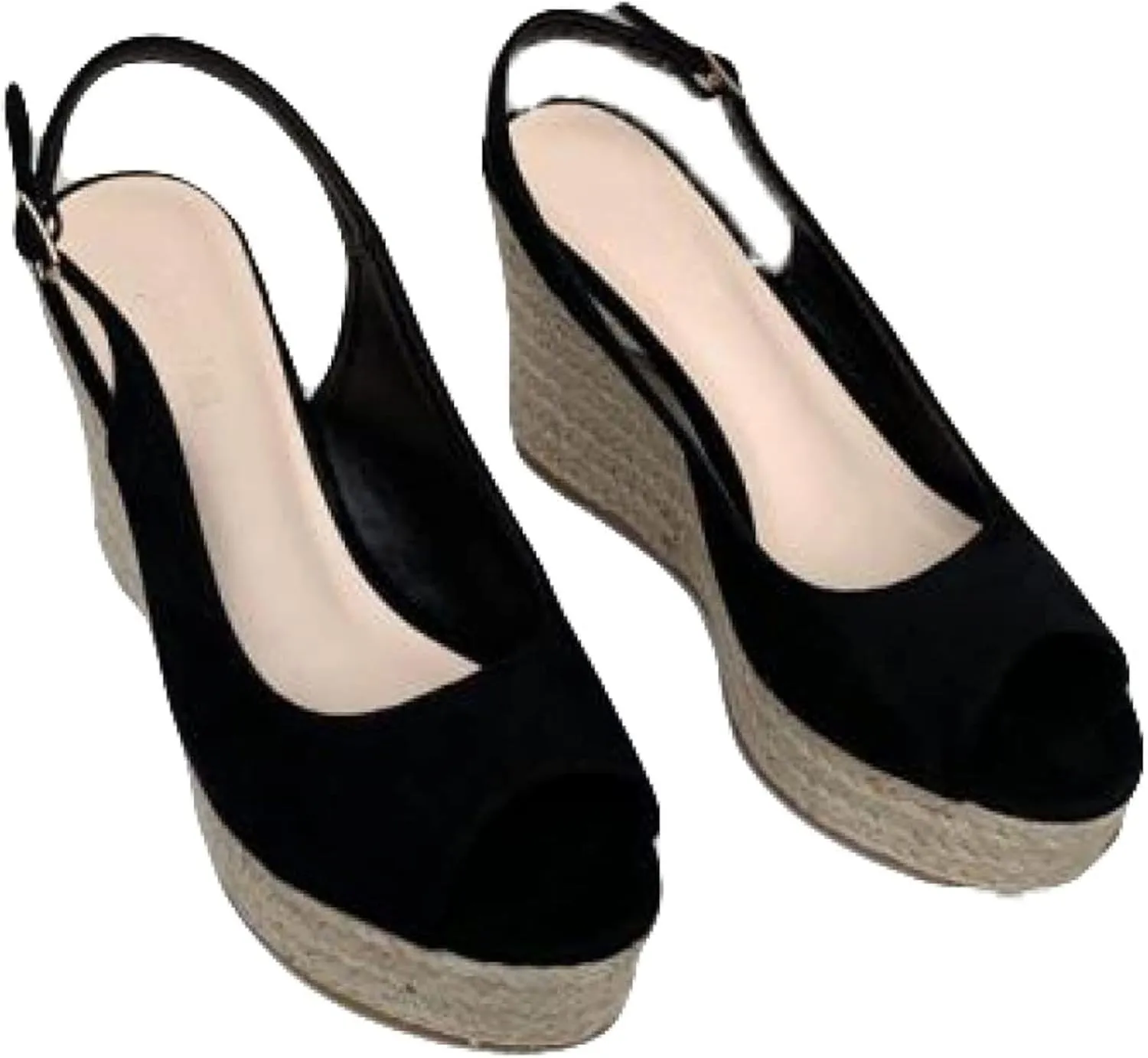 Womenu Open Toed Ankle Strap Platform Wedge Canvas Sandals Invisible Orthotic Support