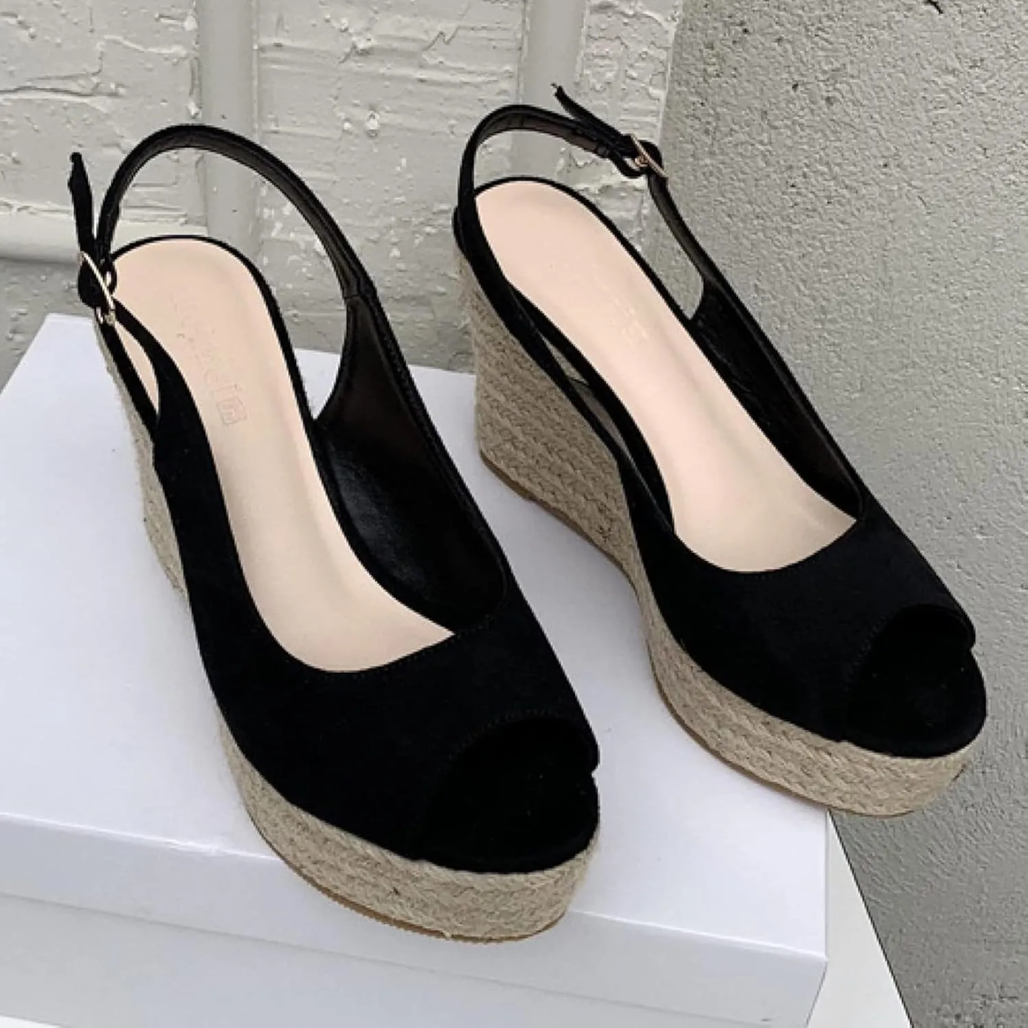 Womenu Open Toed Ankle Strap Platform Wedge Canvas Sandals Invisible Orthotic Support