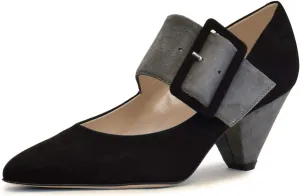 YDN Women Adorable Wide Strappy Buckled Mary Janes Kitten Low Heels Pumps Trendy Closed Pointed Toe Slip On Dress Shoes