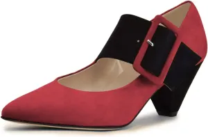 YDN Women Adorable Wide Strappy Buckled Mary Janes Kitten Low Heels Pumps Trendy Closed Pointed Toe Slip On Dress Shoes