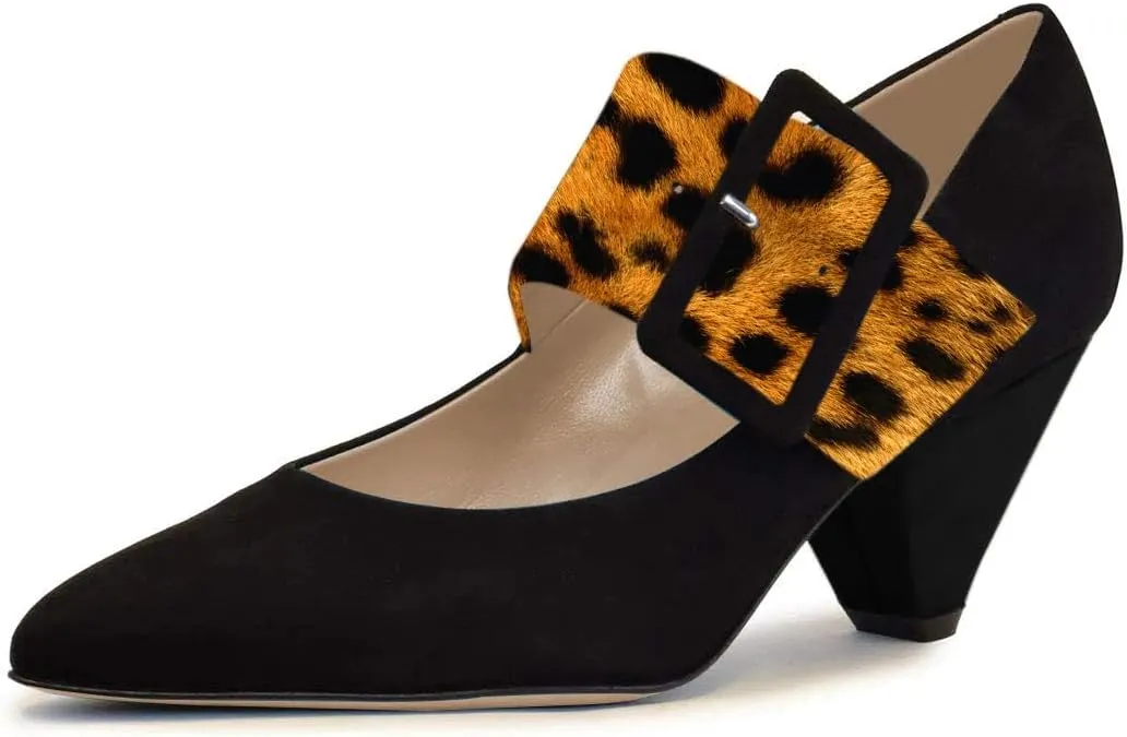 YDN Women Adorable Wide Strappy Buckled Mary Janes Kitten Low Heels Pumps Trendy Closed Pointed Toe Slip On Dress Shoes