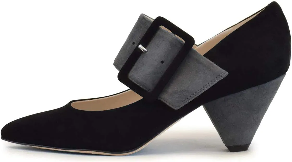YDN Women Adorable Wide Strappy Buckled Mary Janes Kitten Low Heels Pumps Trendy Closed Pointed Toe Slip On Dress Shoes