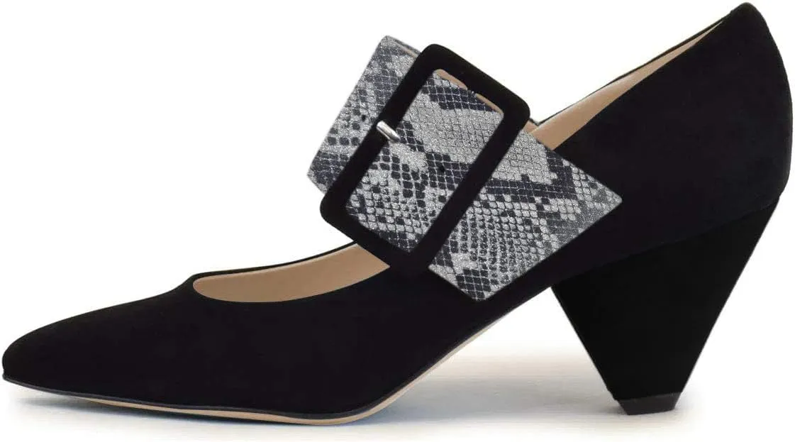 YDN Women Adorable Wide Strappy Buckled Mary Janes Kitten Low Heels Pumps Trendy Closed Pointed Toe Slip On Dress Shoes