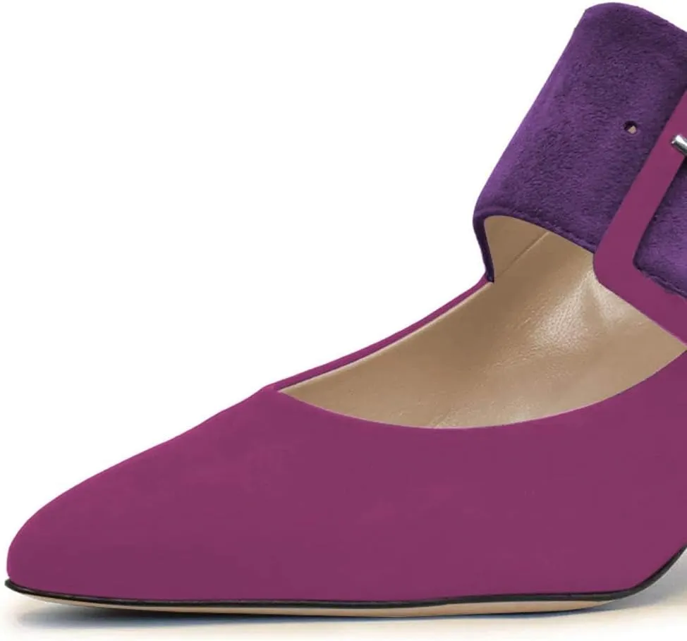 YDN Women Adorable Wide Strappy Buckled Mary Janes Kitten Low Heels Pumps Trendy Closed Pointed Toe Slip On Dress Shoes