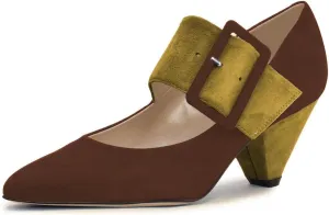 YDN Women Adorable Wide Strappy Buckled Mary Janes Kitten Low Heels Pumps Trendy Closed Pointed Toe Slip On Dress Shoes