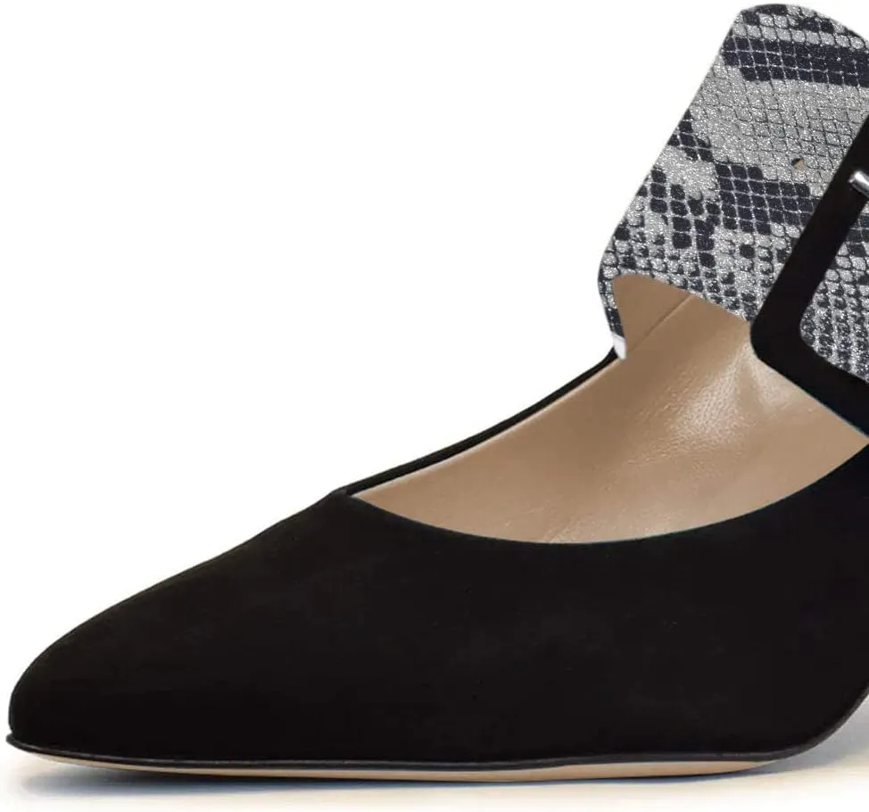 YDN Women Adorable Wide Strappy Buckled Mary Janes Kitten Low Heels Pumps Trendy Closed Pointed Toe Slip On Dress Shoes