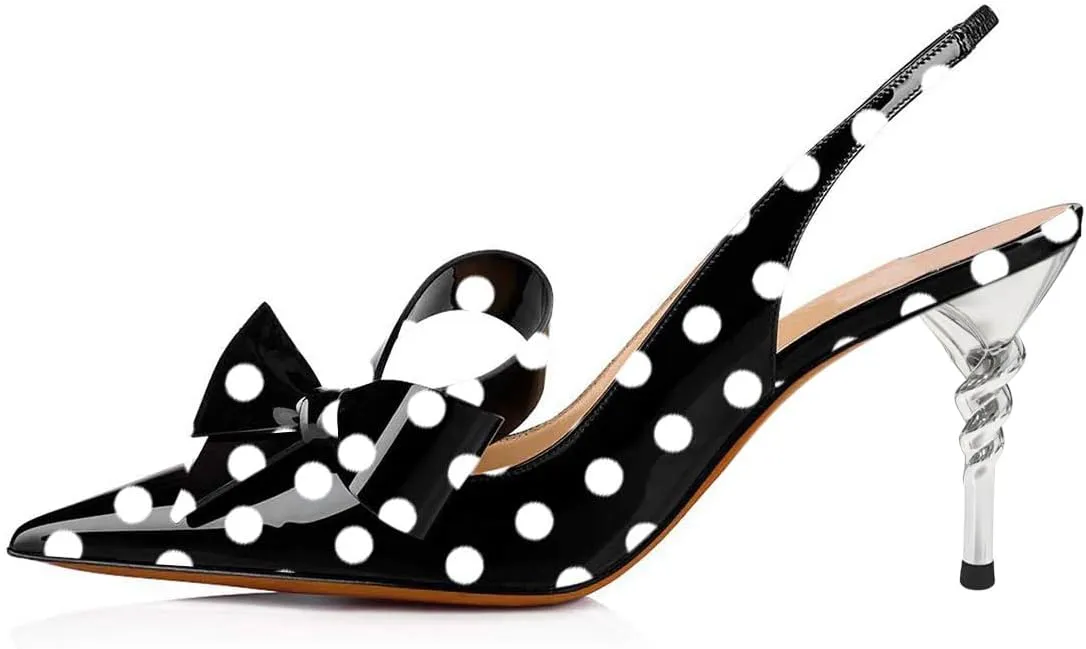 YDN Women Pointed Toe Slingback Slip on Dress Pumps Stiletto Mid Heels Evening Prom Sandals Shoes Bow Size 4-16 US