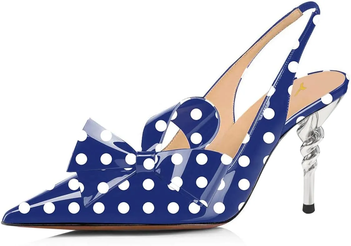 YDN Women Pointed Toe Slingback Slip on Dress Pumps Stiletto Mid Heels Evening Prom Sandals Shoes Bow Size 4-16 US