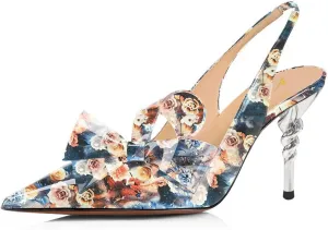 YDN Women Pointed Toe Slingback Slip on Dress Pumps Stiletto Mid Heels Evening Prom Sandals Shoes Bow Size 4-16 US