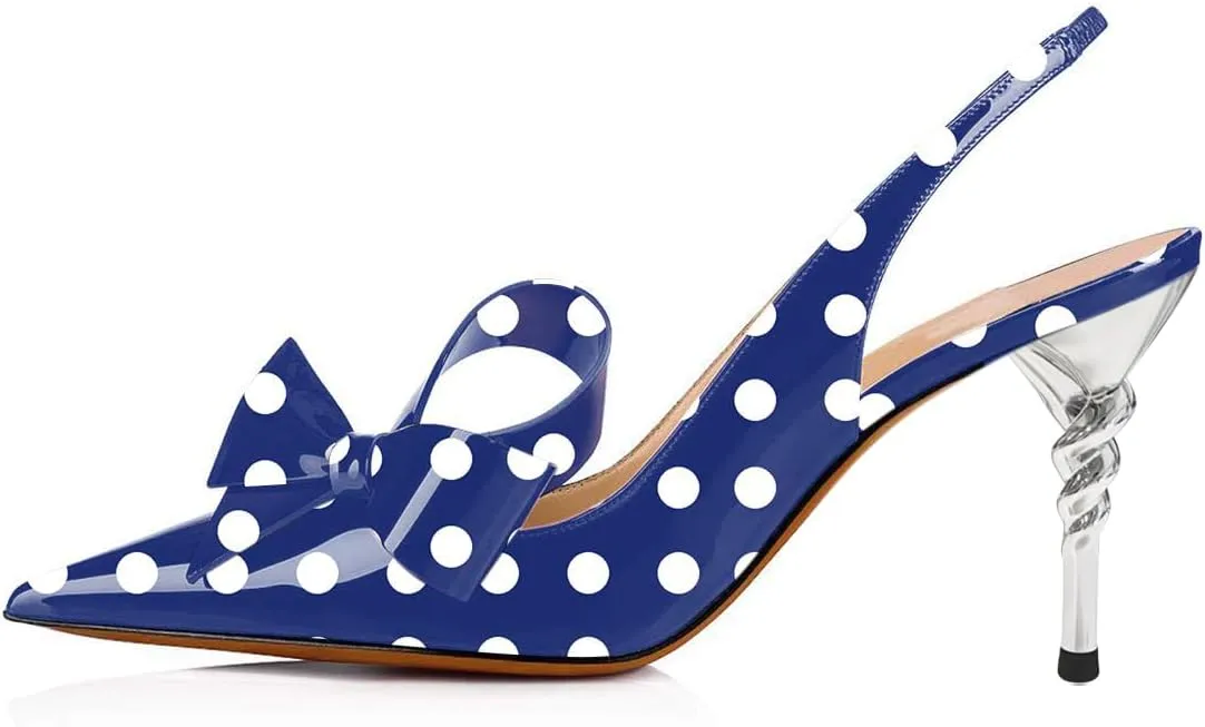 YDN Women Pointed Toe Slingback Slip on Dress Pumps Stiletto Mid Heels Evening Prom Sandals Shoes Bow Size 4-16 US