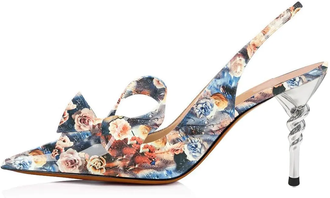 YDN Women Pointed Toe Slingback Slip on Dress Pumps Stiletto Mid Heels Evening Prom Sandals Shoes Bow Size 4-16 US