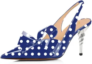 YDN Women Pointed Toe Slingback Slip on Dress Pumps Stiletto Mid Heels Evening Prom Sandals Shoes Bow Size 4-16 US