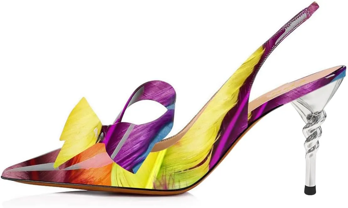 YDN Women Pointed Toe Slingback Slip on Dress Pumps Stiletto Mid Heels Evening Prom Sandals Shoes Bow Size 4-16 US