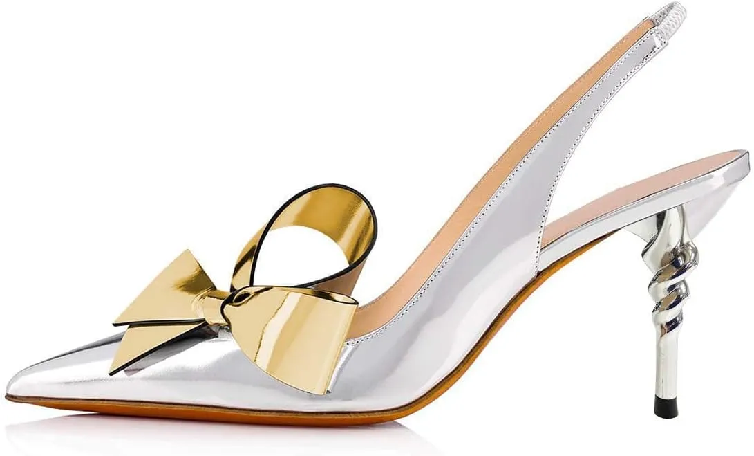 YDN Women Pointed Toe Slingback Slip on Dress Pumps Stiletto Mid Heels Evening Prom Sandals Shoes Bow Size 4-16 US