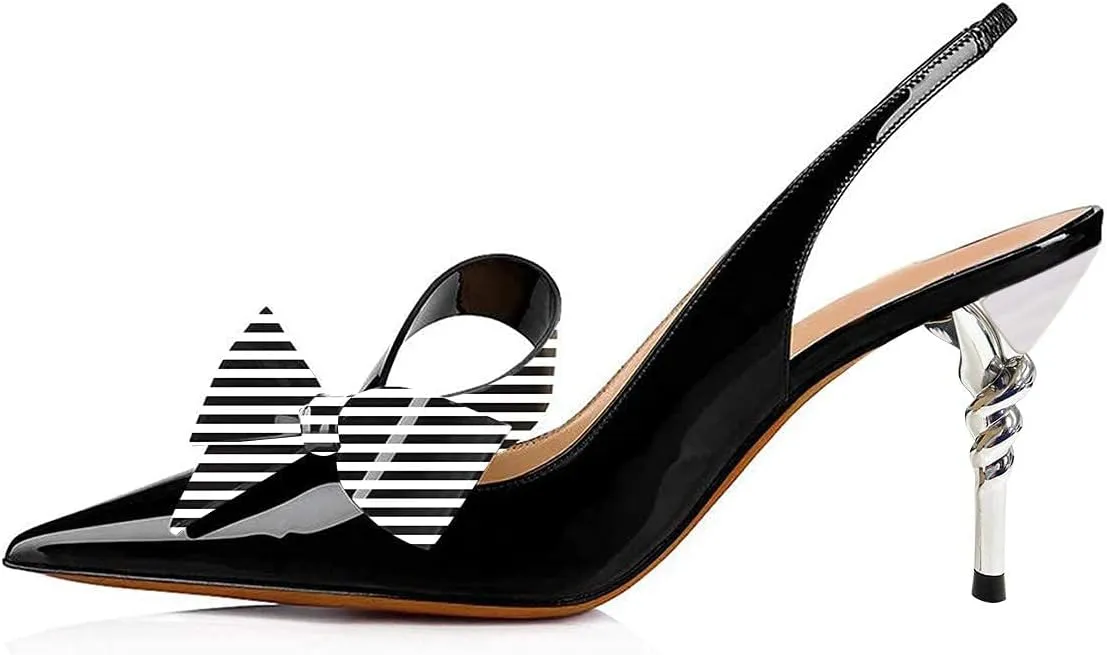 YDN Women Pointed Toe Slingback Slip on Dress Pumps Stiletto Mid Heels Evening Prom Sandals Shoes Bow Size 4-16 US