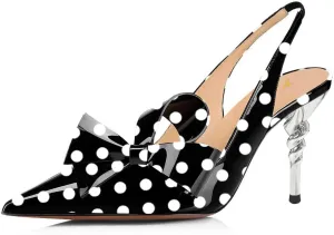 YDN Women Pointed Toe Slingback Slip on Dress Pumps Stiletto Mid Heels Evening Prom Sandals Shoes Bow Size 4-16 US