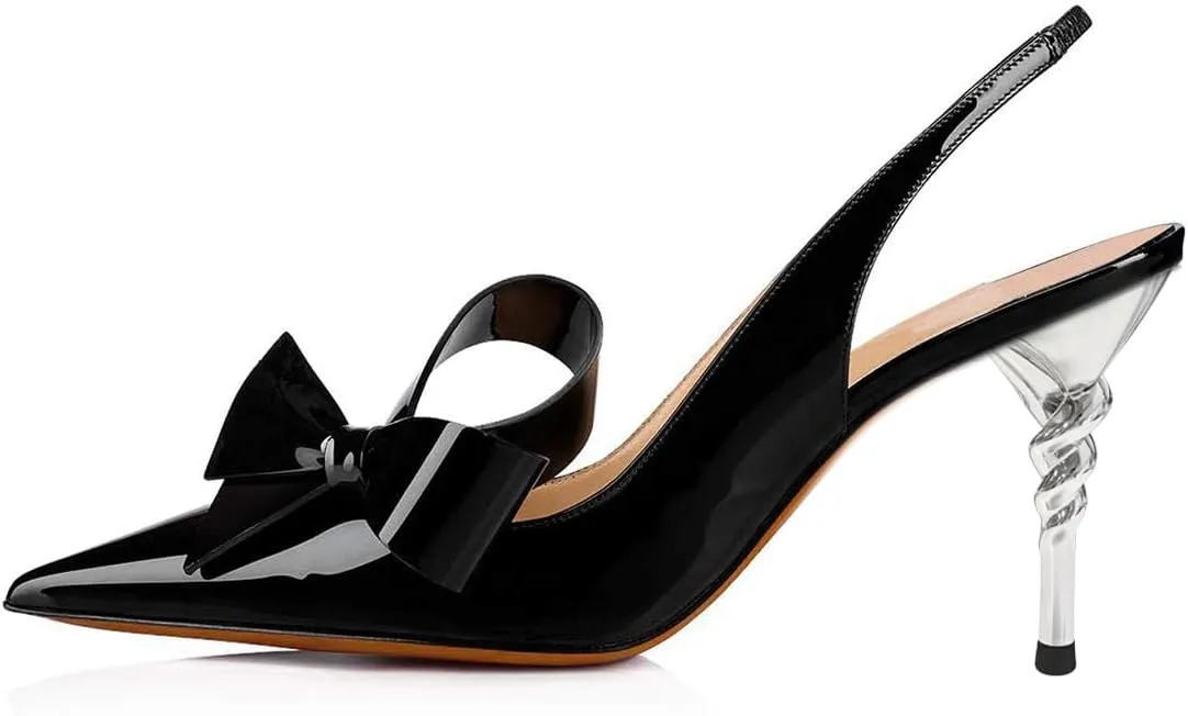 YDN Women Pointed Toe Slingback Slip on Dress Pumps Stiletto Mid Heels Evening Prom Sandals Shoes Bow Size 4-16 US