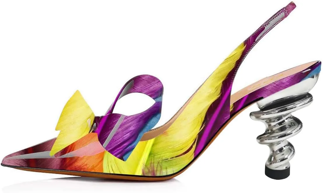 YDN Women's Stiletto Mid Heels Pumps Pointed Toe Bows Slingback Slip on Dress Evening Prom Sandals Shoes Size 4-16 US