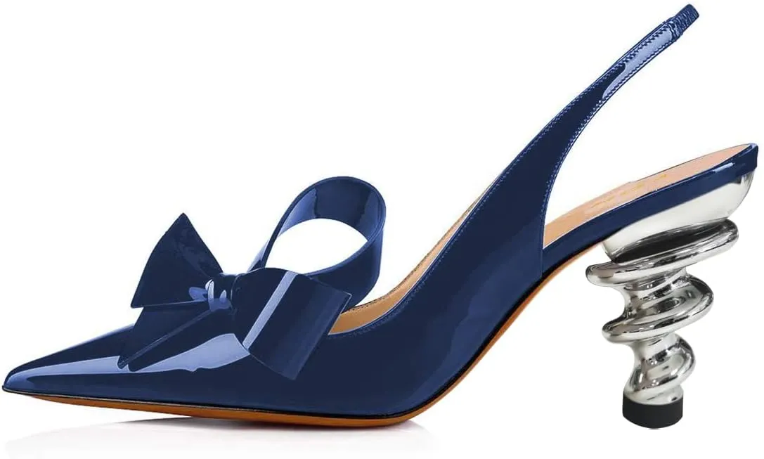 YDN Women's Stiletto Mid Heels Pumps Pointed Toe Bows Slingback Slip on Dress Evening Prom Sandals Shoes Size 4-16 US