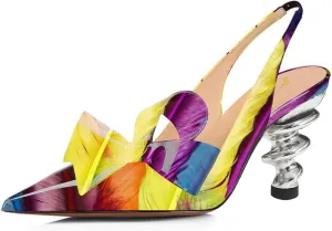 YDN Women's Stiletto Mid Heels Pumps Pointed Toe Bows Slingback Slip on Dress Evening Prom Sandals Shoes Size 4-16 US