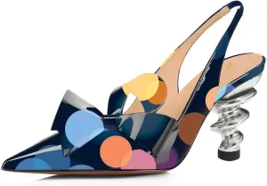 YDN Women's Stiletto Mid Heels Pumps Pointed Toe Bows Slingback Slip on Dress Evening Prom Sandals Shoes Size 4-16 US