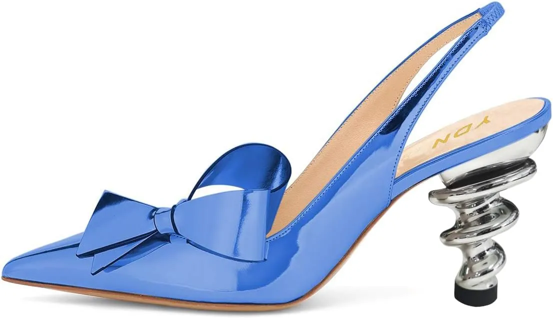 YDN Women's Stiletto Mid Heels Pumps Pointed Toe Bows Slingback Slip on Dress Evening Prom Sandals Shoes Size 4-16 US