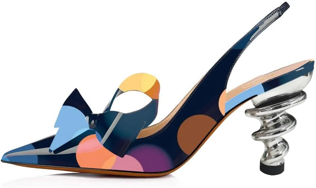YDN Women's Stiletto Mid Heels Pumps Pointed Toe Bows Slingback Slip on Dress Evening Prom Sandals Shoes Size 4-16 US