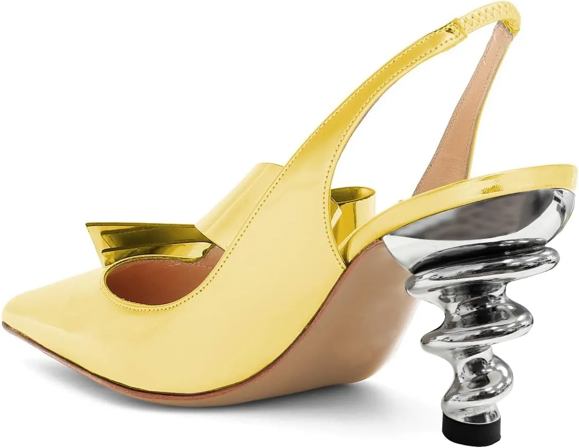 YDN Women's Stiletto Mid Heels Pumps Pointed Toe Bows Slingback Slip on Dress Evening Prom Sandals Shoes Size 4-16 US