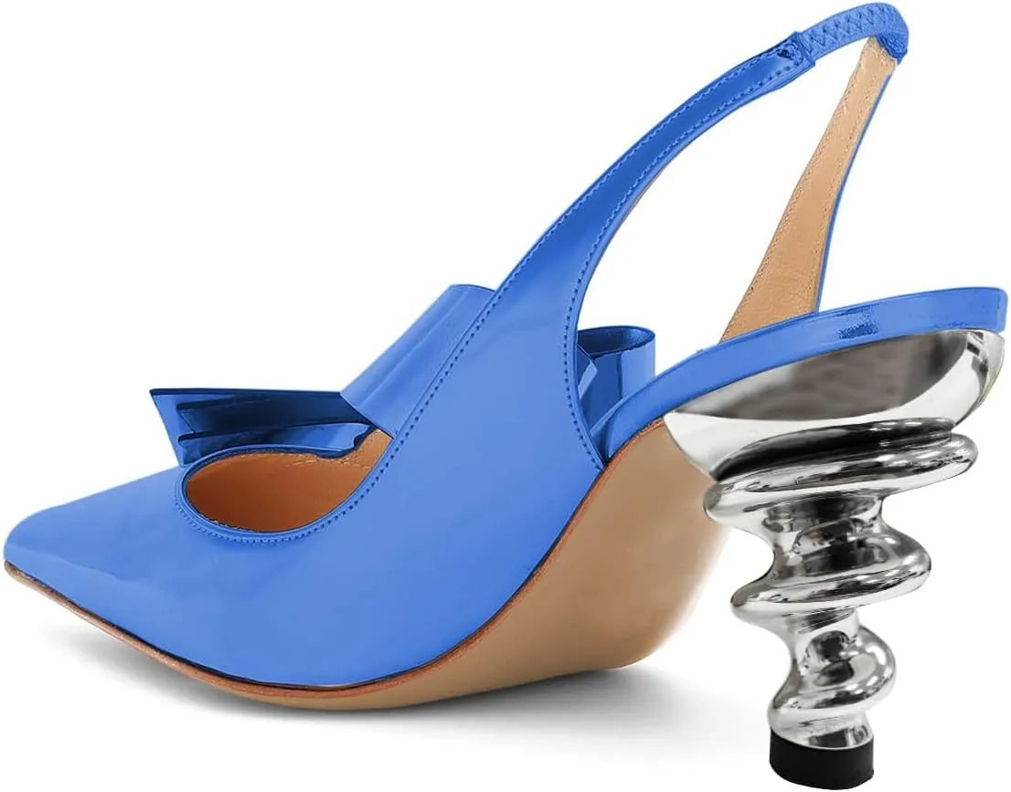 YDN Women's Stiletto Mid Heels Pumps Pointed Toe Bows Slingback Slip on Dress Evening Prom Sandals Shoes Size 4-16 US