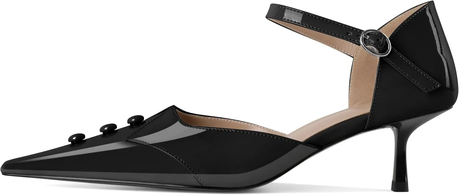 Zamikoo Women Kitten Heel Pointed Toe Ankle Strap Mary Jane Low Heel Pumps Shoes Women