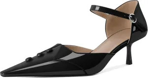 Zamikoo Women Kitten Heel Pointed Toe Ankle Strap Mary Jane Low Heel Pumps Shoes Women
