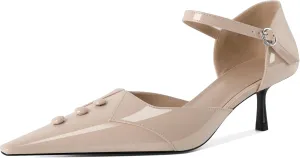 Zamikoo Women Kitten Heel Pointed Toe Ankle Strap Mary Jane Low Heel Pumps Shoes Women