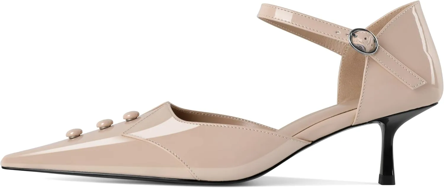 Zamikoo Women Kitten Heel Pointed Toe Ankle Strap Mary Jane Low Heel Pumps Shoes Women