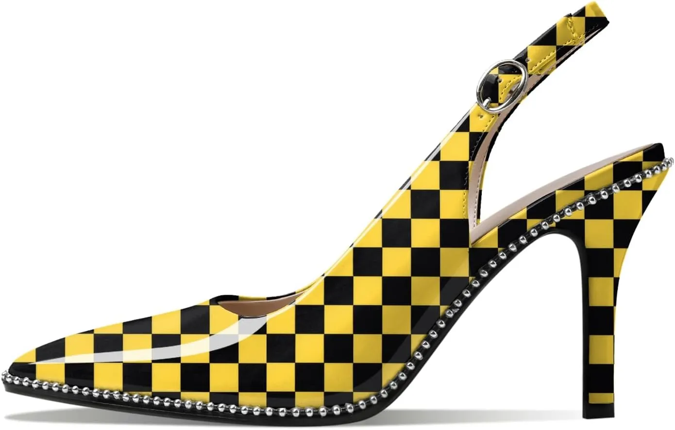Zamikoo Women Slingback High Heels Beaded Pumps Pointed Toe Slip On 3.5 Inch Stilettos Ankle Strap Patent Leather Shoes US Size 5 -Size 13