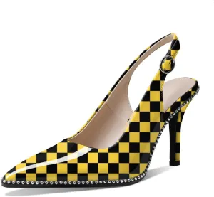 Zamikoo Women Slingback High Heels Beaded Pumps Pointed Toe Slip On 3.5 Inch Stilettos Ankle Strap Patent Leather Shoes US Size 5 -Size 13