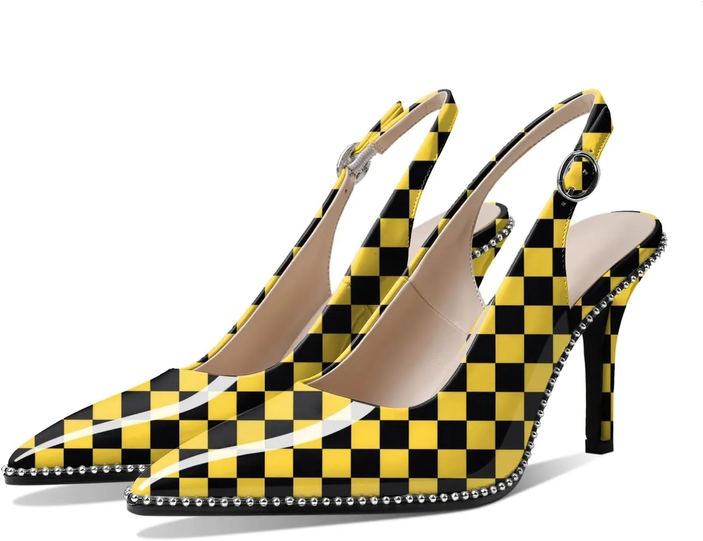 Zamikoo Women Slingback High Heels Beaded Pumps Pointed Toe Slip On 3.5 Inch Stilettos Ankle Strap Patent Leather Shoes US Size 5 -Size 13