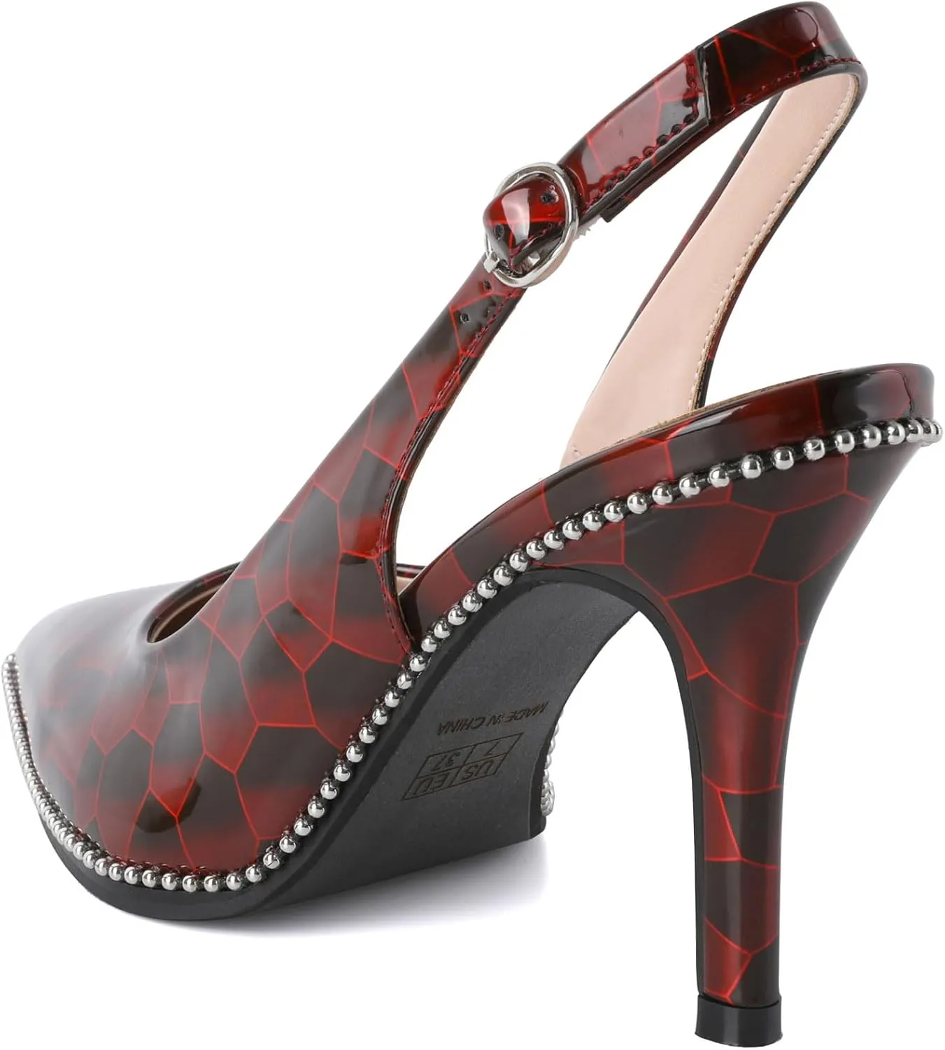 Zamikoo Women Slingback High Heels Beaded Pumps Pointed Toe Slip On 3.5 Inch Stilettos Ankle Strap Patent Leather Shoes US Size 5 -Size 13