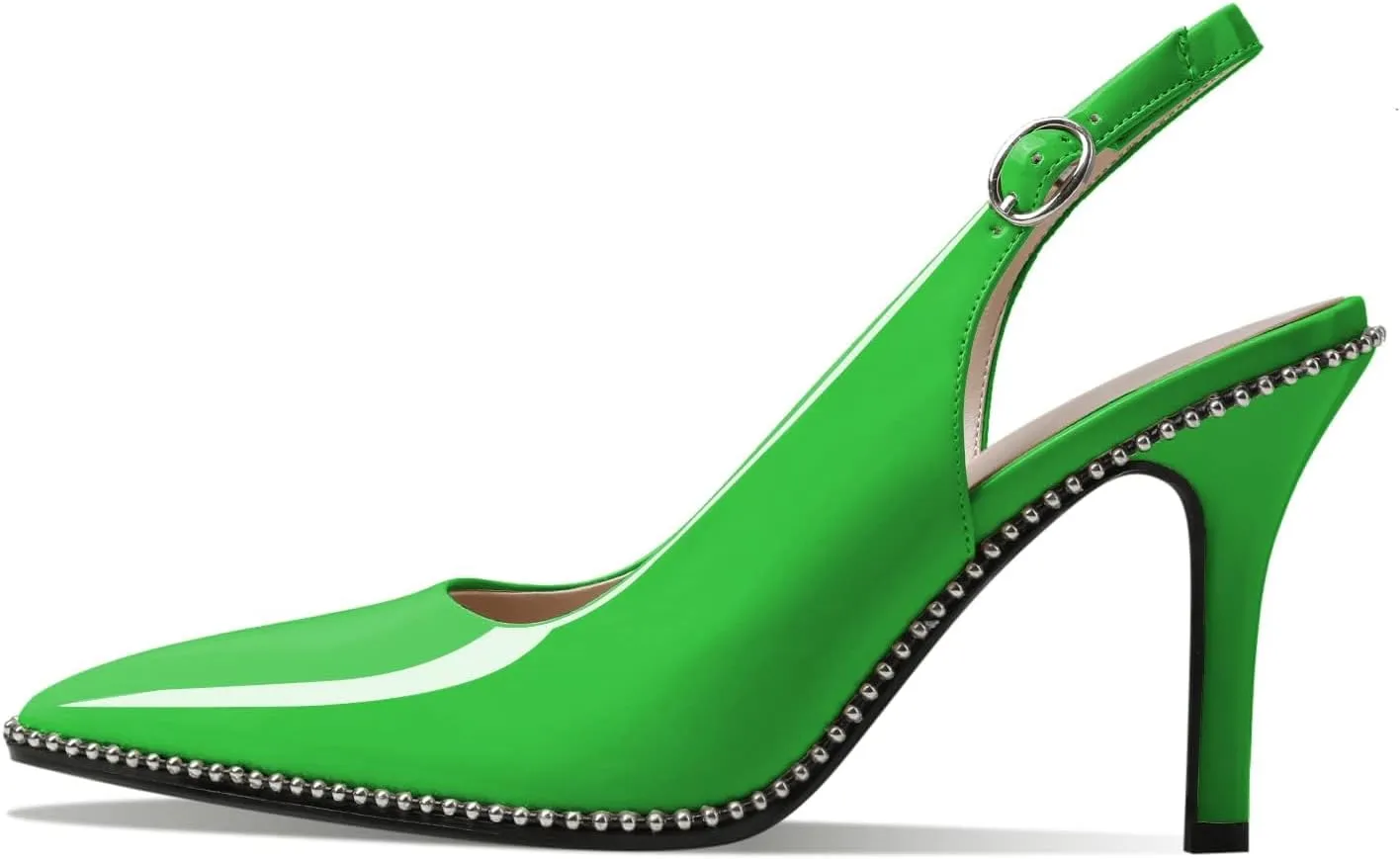 Zamikoo Women Slingback High Heels Beaded Pumps Pointed Toe Slip On 3.5 Inch Stilettos Ankle Strap Patent Leather Shoes US Size 5 -Size 13