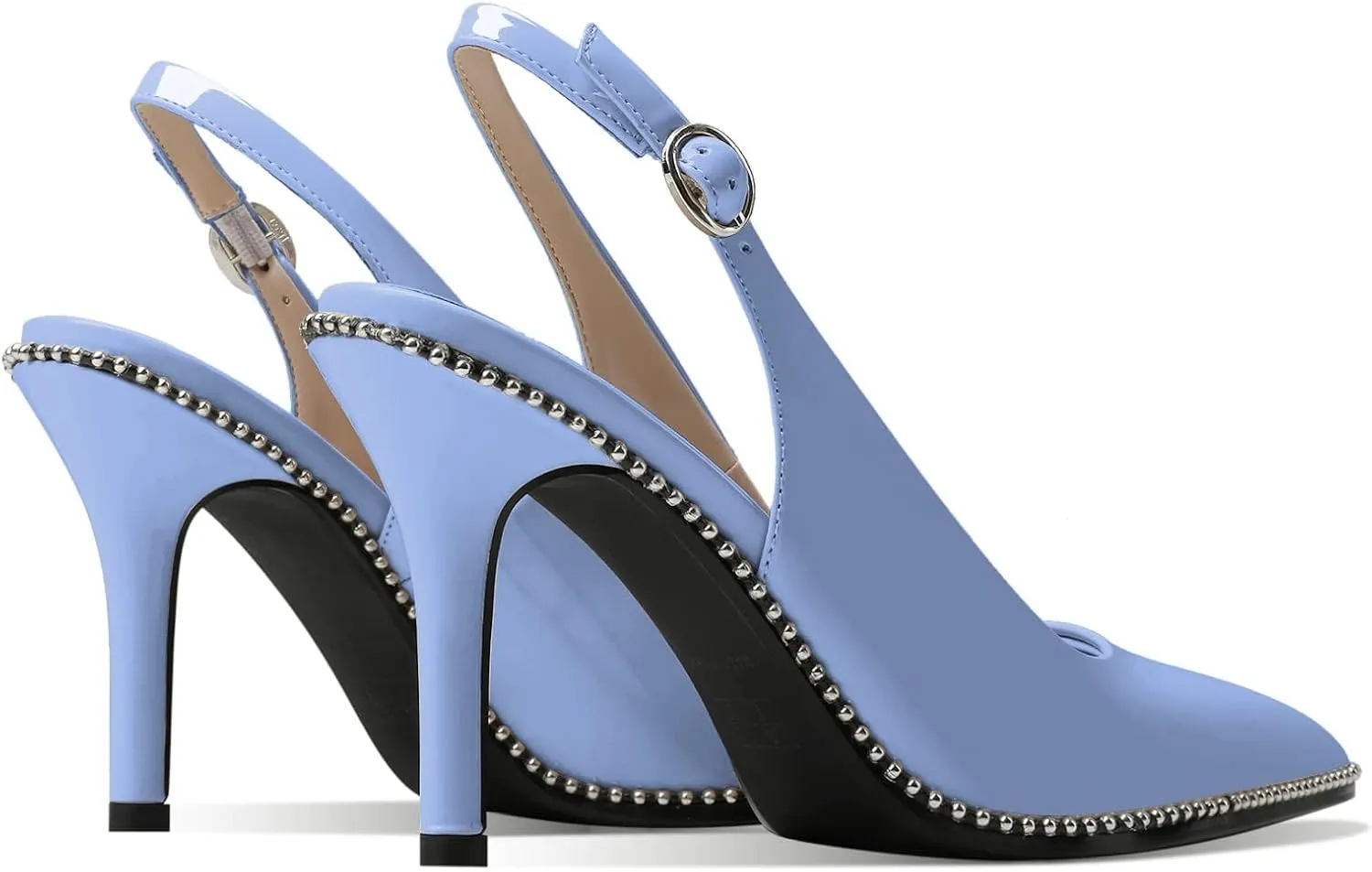 Zamikoo Women Slingback High Heels Beaded Pumps Pointed Toe Slip On 3.5 Inch Stilettos Ankle Strap Patent Leather Shoes US Size 5 -Size 13