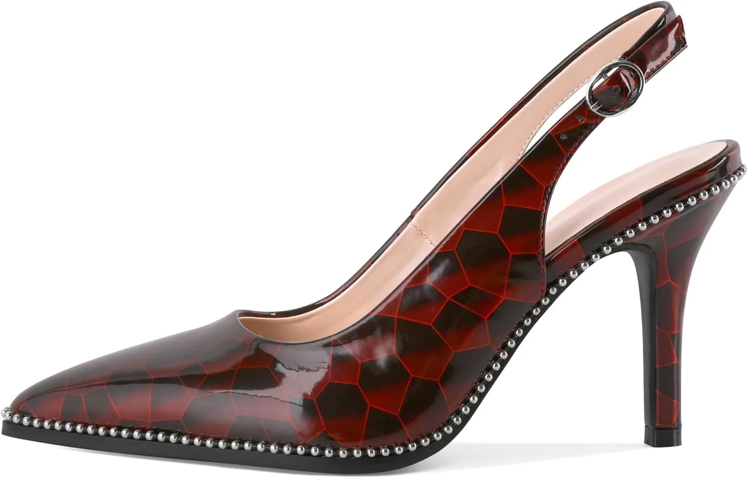 Zamikoo Women Slingback High Heels Beaded Pumps Pointed Toe Slip On 3.5 Inch Stilettos Ankle Strap Patent Leather Shoes US Size 5 -Size 13