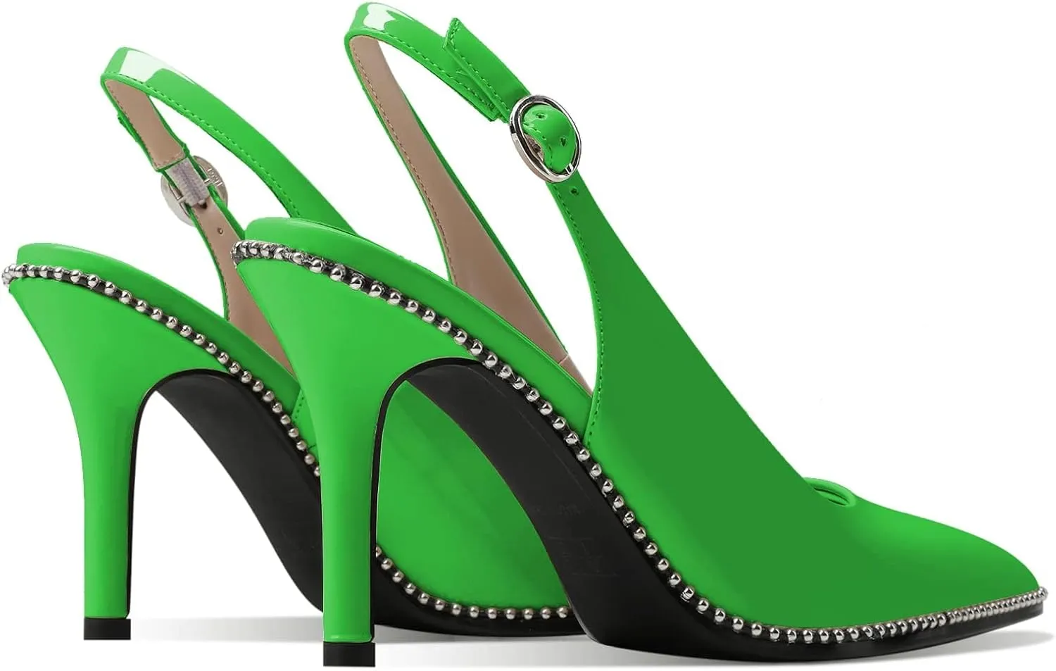 Zamikoo Women Slingback High Heels Beaded Pumps Pointed Toe Slip On 3.5 Inch Stilettos Ankle Strap Patent Leather Shoes US Size 5 -Size 13